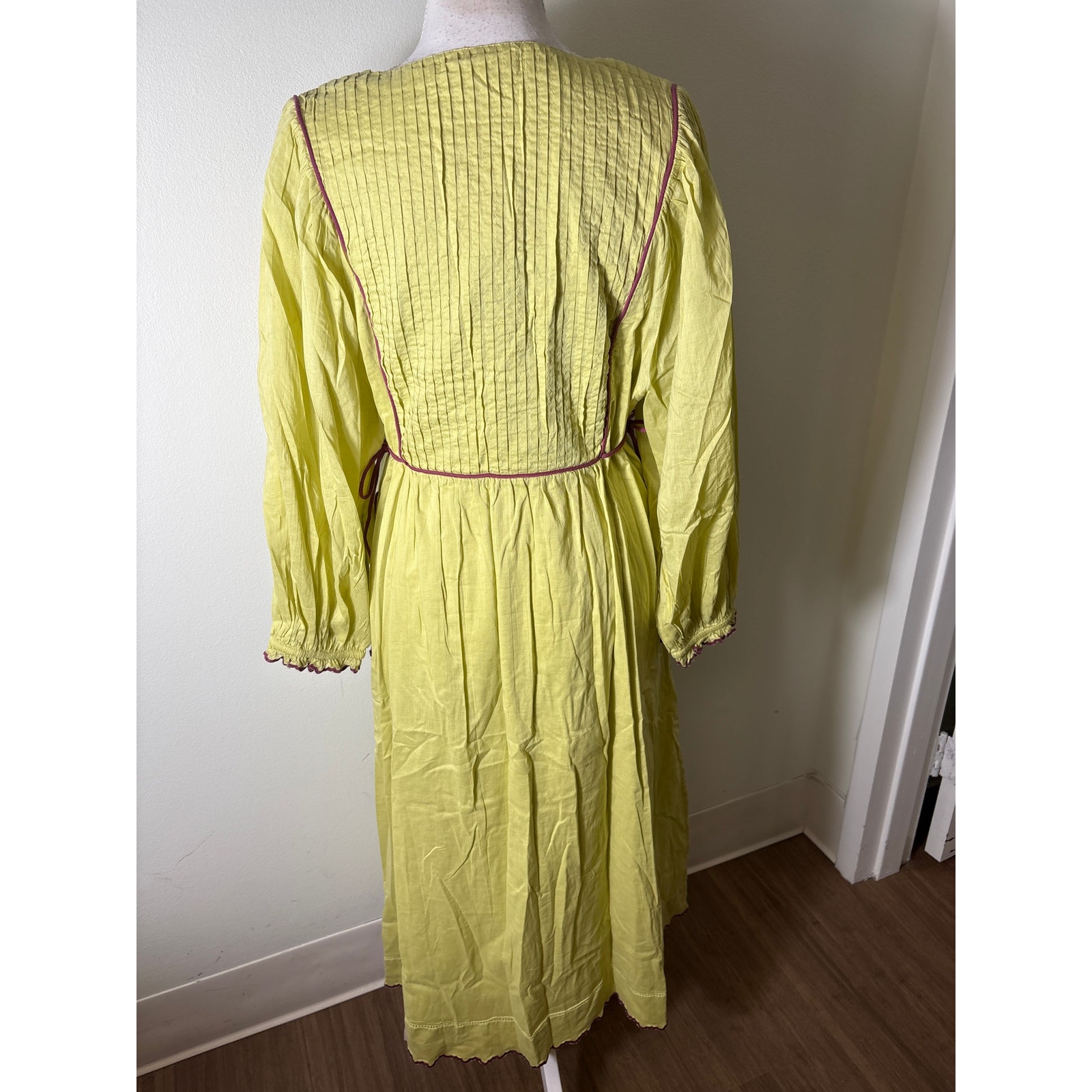 Nwt Baybala Chartreuse Long Sleeve Cotton Maxi Dress Sz L — image 4 of 5